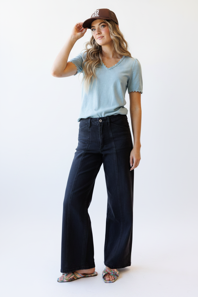 High Rise Seamed Trouser - Front White BG