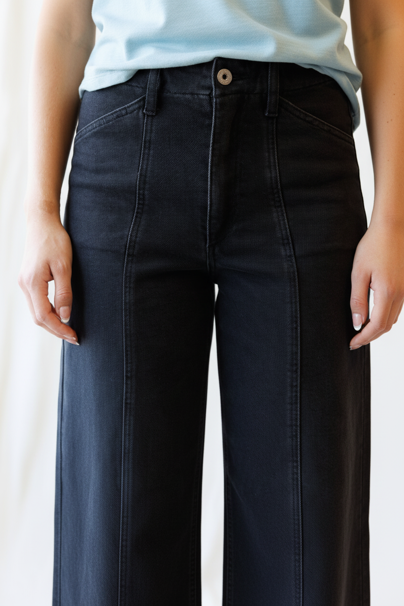 High Rise Seamed Trouser - Waist Detail White BG