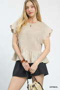 Pinstripe Smocked Peplum Top
