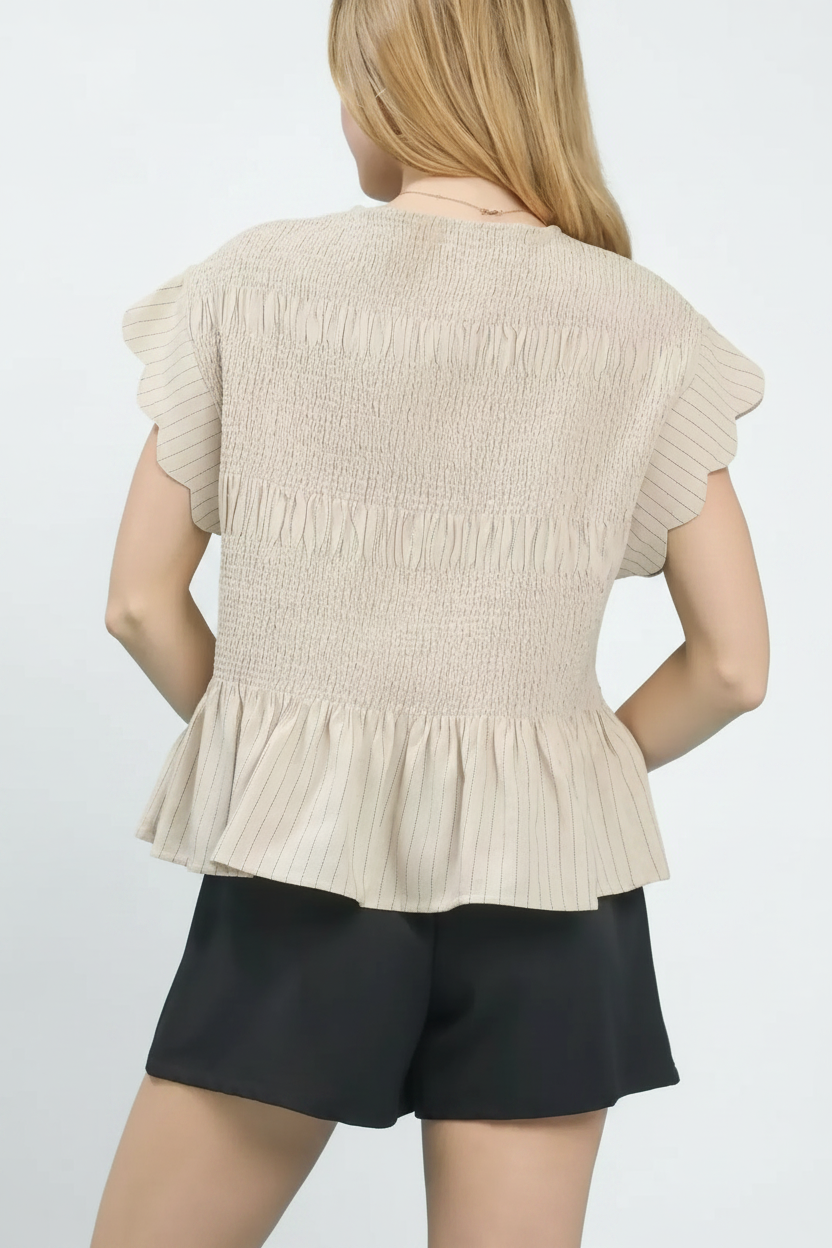 Pinstripe Smocked Peplum Top