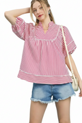 Striped Puff Sleeve Babydoll Top