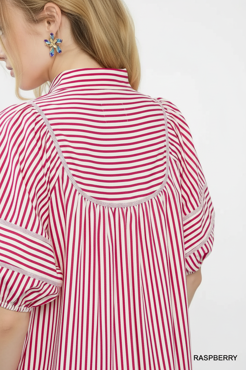 Striped Puff Sleeve Babydoll Top