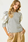 Striped Lace Puff Sleeve Blouse