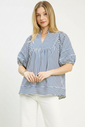 Striped Puff Sleeve Babydoll Top